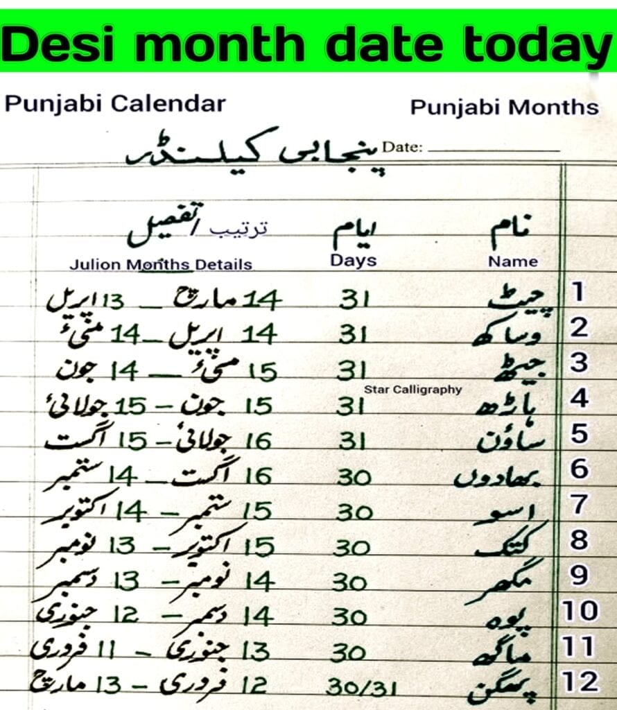 desi month date today in urdu